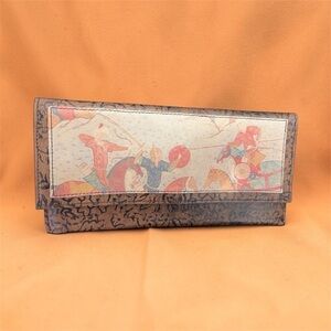 Printed Leather Flap Wallet Clutch in Multicolor